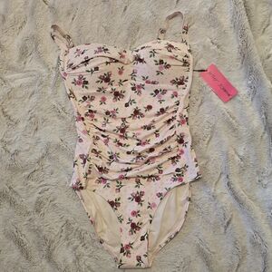 Betsey Johnson Light Pink Rose-Print One-Piece Swimsuit